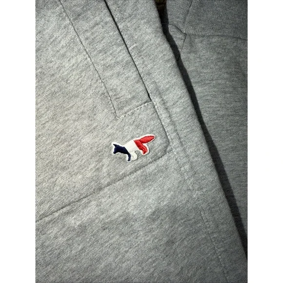 Maison Kitsune Sweatpants Mens L/XL Gray Joggers Tricolor Fox Logo Drawstring